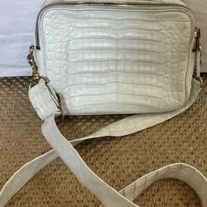 Authentic vintage Christensen whoge Crocodile leather Crossbody Bag. Gold accent